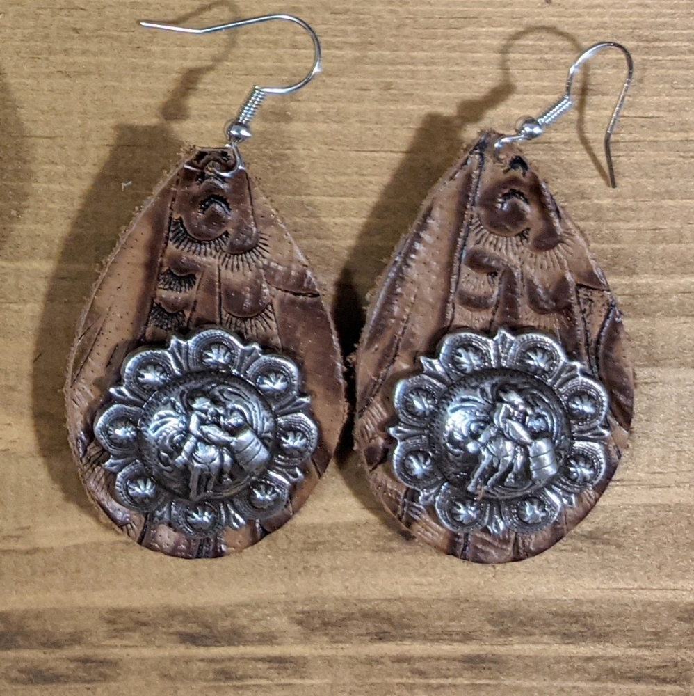Leather Concho Earrings